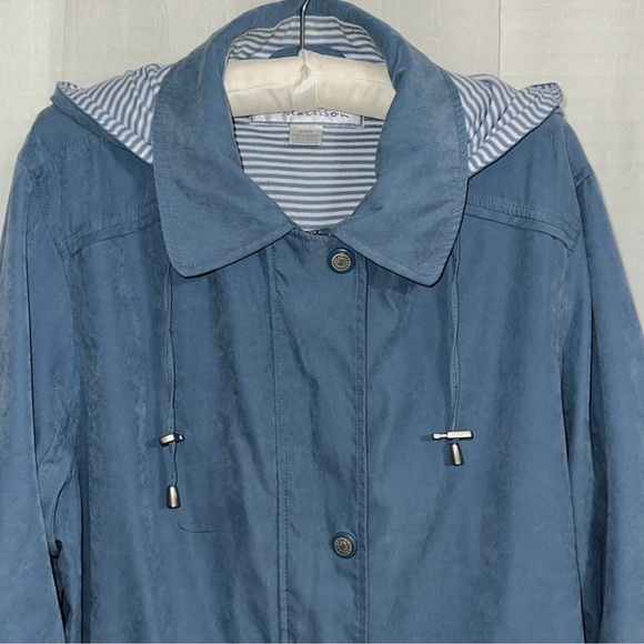 madison XL Vintage Light Blue White Hooded Rain Utility Jacket - Picture 3 of 16